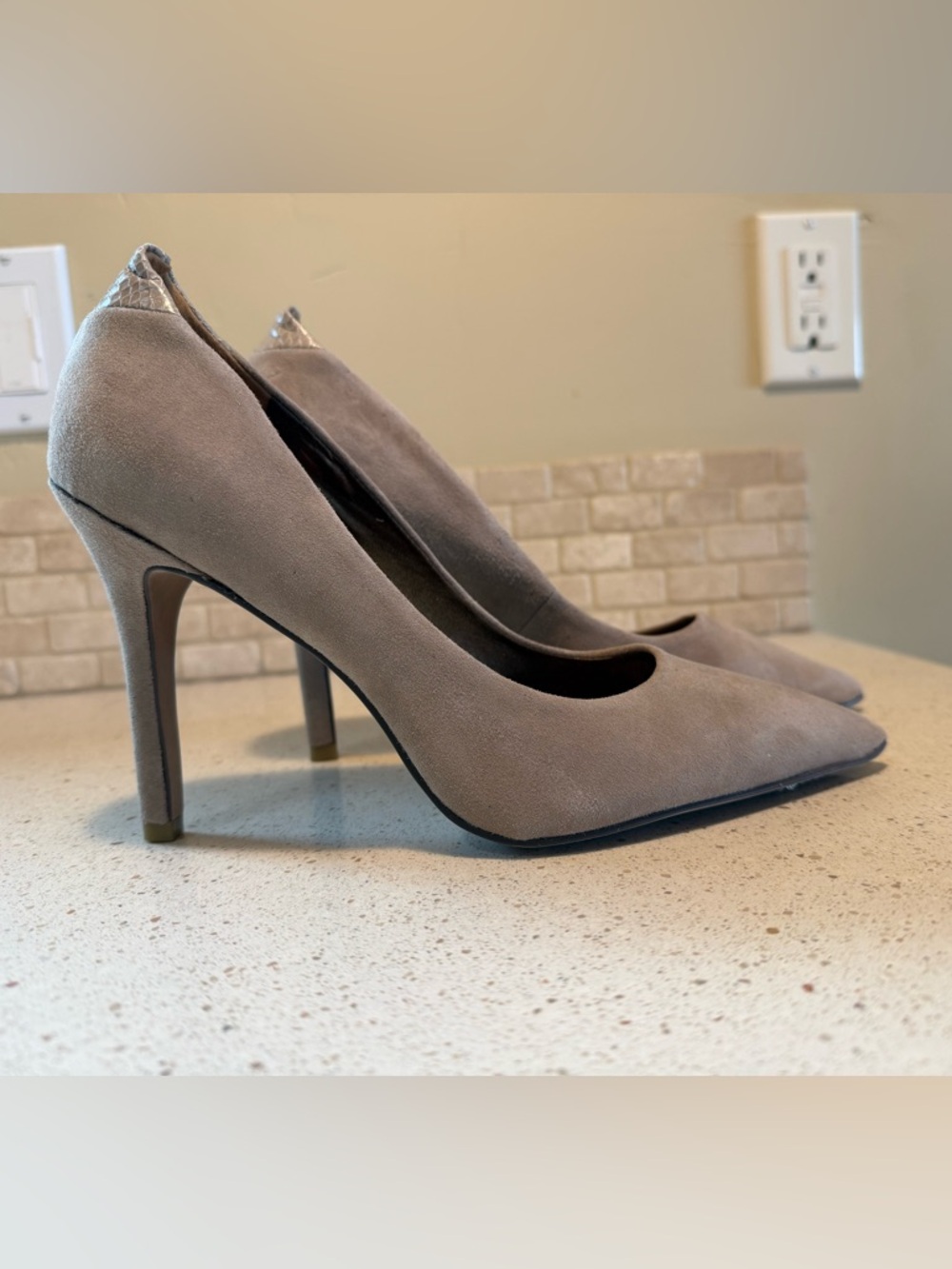 Sam Edelman Taupe Suede Pointed-Toe Pumps